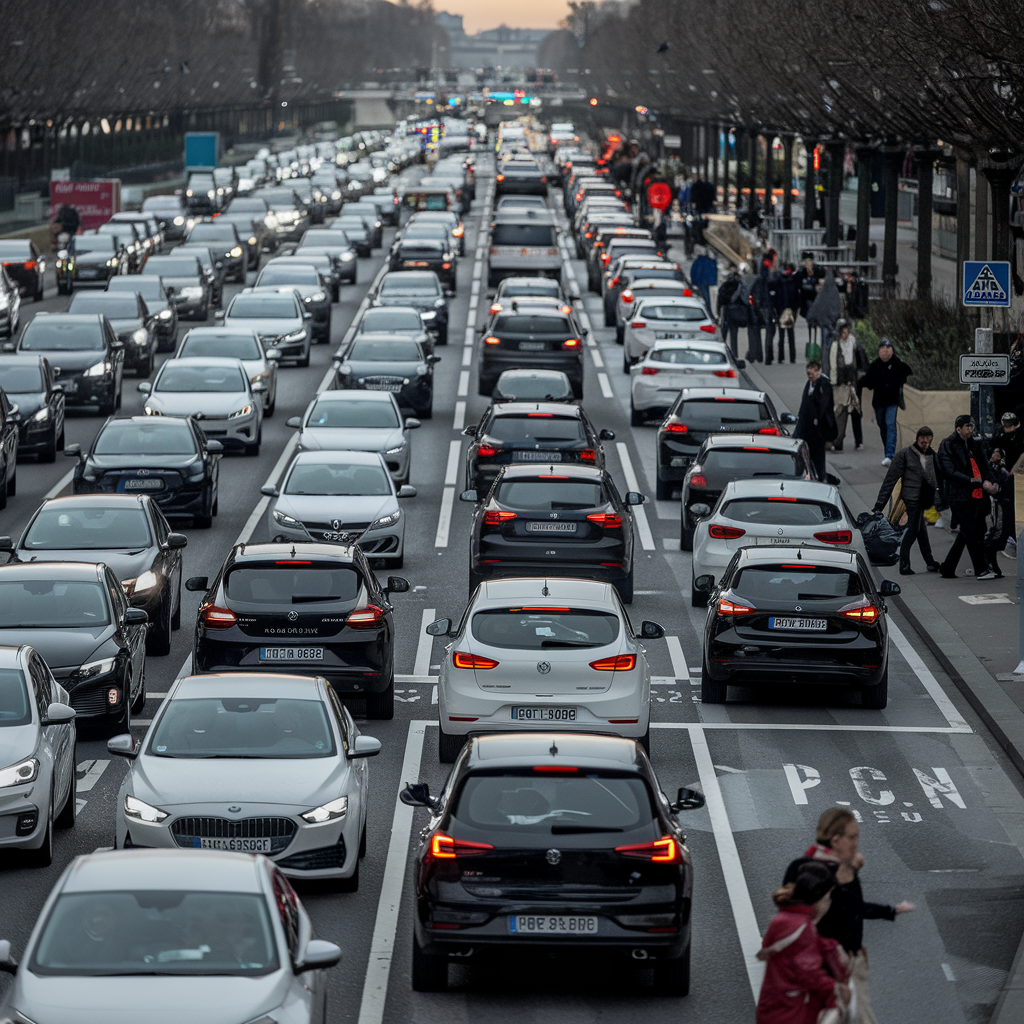 Embouteillages à Paris pendant les grèves des transports.