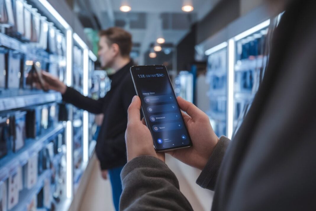 Mise à jour Android sur smartphone Galaxy Un utilisateur vérifie une mise à jour One UI sur smartphone Galaxy